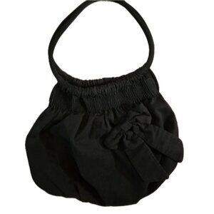 Black 100% cotton Casual Shoulder Bag with Textured Fabric and Bow‎ Closure